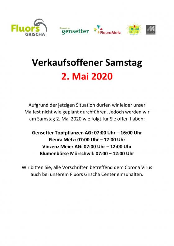 Verkaufsoffener Samstag 2. Mai 2020